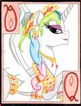  equine female friendship_is_magic fur hair horn looking_at_viewer mammal multi-colored_hair my_little_pony playing_card princess_celestia_(mlp) purple_eyes royalty solo the1king white_fur winged_unicorn wings 