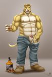  abs alcohol animal_genitalia anthro balls beverage biceps big_muscles boots brown_nose bulge canine canine_penis clothing dog erection footwear fur furrybob grin half-erect jeans looking_at_viewer male mammal muscles nipples pants pants_down pecs penis penis_tip pitbull pose sheath shoes smile solo standing tan_fur toned topless unzipped yellow_eyes yellow_fur 