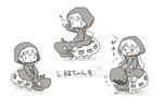  &gt;_&lt; :3 :d backpack bad_id bad_pixiv_id bag blush_stickers chibi closed_eyes hood hooded_jacket jacket kantai_collection monster mundane_utility o_o open_mouth pale_skin pointing re-class_battleship reins riding shinkaisei-kan smile solo turret white_hair xd yuasan |_| 