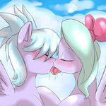  blue_hair blush bow cloud cloud_chaser_(mlp) duo equine eyes_closed female feral flitter_(mlp) friendship_is_magic hair incest lesbian mammal my_little_pony outside pegasus saliva saurian_(artist) sibling sisters tongue two_tone_hair wings 