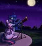  equine female feral friendship_is_magic full_moon horn longinius mammal moon my_little_pony night princess_luna_(mlp) scarf sky telescope twilight_sparkle_(mlp) winged_unicorn wings 