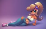  anthro bandicoot big_breasts blonde_hair blue_eyes breasts cleavage clothed clothing coco_bandicoot crash_bandicoot_(series) female hair mammal marsupial navel nitro solo video_games 