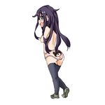  akatsuki_(kantai_collection) animal_print back-print_panties bear_panties bear_print black_legwear blush darkside kantai_collection long_hair no_hat no_headwear open_mouth panties pink_panties print_panties purple_eyes purple_hair solo thighhighs underwear underwear_only 