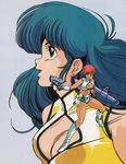  80s blonde_hair boots breasts cleavage dark_skin dirty_pair dual_wielding green_eyes gun handgun headband holding kei_(dirty_pair) long_hair medium_breasts midriff multiple_girls official_art oldschool open_mouth red_eyes red_hair rocket_launcher short_hair simple_background weapon yuri_(dirty_pair) 