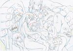  5girls gamagoori_ira guts_(kill_la_kill) highres inumuta_houka jakuzure_nonon key_frame kill_la_kill kiryuuin_satsuki mankanshoku_barazou mankanshoku_mako mankanshoku_matarou mankanshoku_sukuyo matoi_ryuuko multiple_boys multiple_girls official_art production_art sanageyama_uzu spoilers traditional_media trigger_(company) 