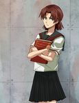  akagi_ritsuko book brown_hair green_eyes kamo. neon_genesis_evangelion neon_genesis_evangelion_(manga) school_uniform younger 