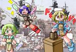  aircraft_carrier american_flag annotated antennae apron arm_up blonde_hair blush blush_stickers boots casablanca_class_escort_carrier chibi clothes_writing despair detached_wings dress empty_eyes fang flight_deck giving_up_the_ghost gloves green_eyes green_hair happy hat jumping lottery mecha_musume military military_vehicle multiple_girls no_nose o_o open_mouth original pale_face personification photo_background pointy_ears red_eyes shinsanbou ship short_hair side_slit sleeves_folded_up star sweatdrop translated us_navy warship watercraft wings world_war_ii 