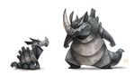  gen_1_pokemon horn no_humans open_mouth piper_thibodeau pokemon pokemon_(creature) rhydon rhyhorn signature simple_background toon white white_background 