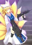  absurdres dual_wielding gun highres holding imi_uzi kitsune solo submachine_gun tabard touhou weapon yakumo_ran yuki_kawachi 