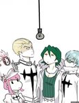  2girls 3boys :&lt; animated animated_gif blue_hair gamagoori_ira glowing green_hair hat inumuta_houka jakuzure_nonon kill_la_kill kiryuuin_satsuki leviscravat light_bulb minigirl multiple_boys multiple_girls sanageyama_uzu shako_cap smile 