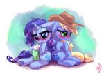  applejack_(mlp) blonde_hair blue_eyes blush cowboy_hat cutie_mark duo equine female flu friendship_is_magic green_eyes hair hat horn horse mammal my_little_pony pony purple_hair rarity_(mlp) sick sitting sweat tissue tissue_box unicorn whitediamonds 