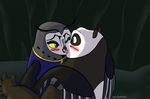  anthro avian bear blush caluriri duo female fenghuang french_kissing kissing kung_fu_panda male mammal owl panda po straight 