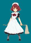  ascot brown_eyes brown_hair duster frills haruse_hiroki maid maid_headdress original pantyhose red_hair short_hair short_sleeves solo 