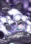  :o aqua_eyes bad_id bad_pixiv_id black_gloves black_legwear blush breasts dated gloves kantai_collection large_breasts lavender_hair lying monster navel on_back open_mouth pale_skin shinkaisei-kan shiratama_dango short_hair solo tentacles thighhighs wo-class_aircraft_carrier 