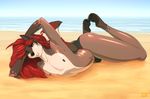  beach bng canine claws girly hair hindpaw male mammal nipples panties paws pose red_hair seaside solo topless underwear water wolf 