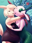  anthrofied breast_grab breast_squish breasts chubby female flora_fauna florges kissing lesbian looking_at_viewer nintendo pienji pok&#233;mon pok&eacute;mon red_eyes tongue tongue_out video_games zangoose 