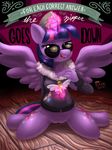  2014 anthro anthrofied cutie_mark english_text equine eyewear female friendship_is_magic fur hair half-closed_eyes hat hi_res horn jacket kneeling looking_at_viewer magic mammal multi-colored_hair my_little_pony open_mouth purple_eyes purple_fur pussy seductive signature smile solo sparkles spread_wings sunglasses teeth text tongue twilight_sparkle_(mlp) undressing winged_unicorn wings 