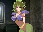  1girl arms_behind_back black_eyes blush bondage breasts cleavage green_hair large_breasts legs looking_at_viewer ophiuchus_shaina rope saint_seiya short_hair shoulder_pads solo standing thighs tied_up yuruchu 