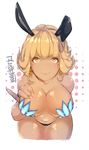  animal_ears bent_over black_panties blade_&amp;_soul breasts bunny_ears dark_skin earrings grabbing honeybee94 jewelry korean large_breasts looking_at_viewer mole panties pasties pinky_out smile solo topless underwear 