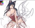  ahri animal_ears black_hair breasts cropped_legs fox_ears fox_tail large_breasts league_of_legends long_hair nipples panties_(pantsu-pirate) sketch solo tail yellow_eyes 