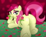  bedroom_eyes butt cutie_mark equine female flower flower_petals friendship_is_magic green_eyes hair horse looking_back mammal my_little_pony pony red_hair rose rose_(mlp) smile solo 