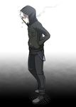  caffein cigarette hands_in_pockets highres honne_dell hood hooded_jacket jacket male_focus red_eyes shoes sideways_glance smoking sneakers solo vocaloid voyakiloid white_hair 