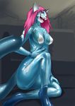  anthro breasts feline female hair invalid_color latex_(artist) mammal open_mouth pink_eyes pink_hair rubber solo 