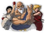  andrew_parish_johnston armor bald barefoot beard black_hair blocking blonde_hair eyebrows facial_hair gouken japanese_armor ken_masters kicking kote laughing long_hair multiple_boys muscle mustache ryuu_(street_fighter) short_hair shouryuuken street_fighter tatsumaki_senpuukyaku thick_eyebrows uppercut white_hair younger 