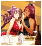  animal_ears blair bleach breasts cat_ears cleavage crossover gairon high_ponytail large_breasts licking licking_lips multiple_girls nail_polish ponytail purple_hair shihouin_yoruichi soul_eater tail tattooed_breast tongue_out yellow_eyes 