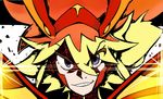  blonde_hair blue_eyes creator_connection grin high_contrast highres kill_la_kill matoi_ryuuko parody senketsu senketsu-kisaragi smile solo spoilers style_parody tengen_toppa_gurren_lagann 