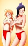  2girls bleach breasts covering crossover embarrassed fundoshi gairon glasses hasegawa_chisame ise_nanao mahou_sensei_negima! multiple_girls navel topless 