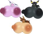  areola big_areola big_breasts big_ears big_nipples black_hair black_nipples breasts brown_hair brown_nipples bust canine eevee eeveelution erect_nipples espeon female frown group hair huge_breasts hyper hyper_breasts long_hair mammal nintendo nipples one_eye_closed open_mouth pink_nipples plain_background pok&#233;mon pok&eacute;mon ponytail smile tehbuttercookie umbreon video_games white_background white_hair 