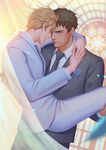  black_hair brown_hair carrying church corsage couple formal gotou_hidenori hazama_masayoshi husband_and_husband male_focus multiple_boys necktie penguin_frontier princess_carry samurai_flamenco suit wedding yaoi 