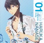  album_cover black_hair blue_eyes character_name character_single copyright_name cover dolphin free! highres male_focus nanase_haruka_(free!) official_art shirt solo tattoo wet wet_clothes wet_shirt 