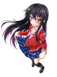  bellezza_felutia black_hair blue_eyes boots borrowed_character brush crossdressing full_body heterochromia long_hair looking_at_viewer male_focus okitakung original otoko_no_ko red_eyes school_uniform shirt skirt skirt_lift solo white_background 