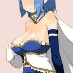  bare_shoulders blue_hair blush breasts cape head_out_of_frame large_breasts lowres mahou_shoujo_madoka_magica miki_sayaka nipples shinama short_hair solo upper_body 