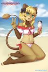  beach bow cristalavi dessert feline female food ice_cream lion mammal pantherine seaside solo 