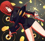  bare_legs closed_umbrella cross crosshair female gun hair_over_one_eye handgun impossible_clothes impossible_shirt jewelry long_hair luger necklace orange_eyes parasoul_(skullgirls) pistol red_hair shirt skullgirls solo sweater umbrella weapon 