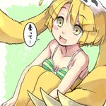  bikini_top blonde_hair blush_stickers lowres original personification sala_mander sloth_(animal) striped_bikini_top yellow_eyes 