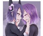  closed_eyes eyepatch hands_on_another's_face headgear kantai_collection kay_(utd) multiple_girls open_mouth purple_hair school_uniform short_hair tatsuta_(kantai_collection) tenryuu_(kantai_collection) yellow_eyes 