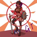  boots breasts dark_skin eyepatch genderswap gotwin high_heel_boots high_heels purple_hair shield sword team_fortress_2 tf2 the_demoman weapon 