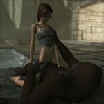  ape bestiality female female_on_top feral fondling glowing glowing_eyes gorilla human interspecies jungle lara_croft male mammal navel on_top penetration primate pussy sex straight tomb_raider vaesark vaginal vaginal_penetration 