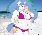  anthro anthrofied bikini breasts cleavage clothed clothing colored cutie_mark equine female friendship_is_magic hair half-closed_eyes holding horn ice_cream long_hair mammal multi-colored_hair my_little_pony navel outside princess_celestia_(mlp) purple_eyes sirmasterdufel sketch solo swimsuit tongue tongue_out unicorn white_body 