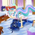  blue_fur blue_hair crown cutie_mark equine female feral friendship_is_magic fur hair horn horse laundry long_hair mammal multi-colored_hair my_little_pony noctulov pony press princess_celestia_(mlp) princess_luna_(mlp) purple_eyes white_fur winged_unicorn wings 