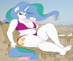  anthro anthrofied breasts chubby cleavage clothed clothing cutie_mark deckchair drink equine female friendship_is_magic hair horn long_hair looking_at_viewer magic mammal multi-colored_hair my_little_pony navel outside overweight princess_celestia_(mlp) purple_eyes resting sirmasterdufel sketch solo unicorn white_body 