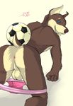  anthro anus balls butt canine clothed clothing dieselblue dog fist half-dressed hi_res looking_at_viewer looking_back male mammal presenting presenting_hindquarters soccer soccer_ball solo sports teeth underwear 