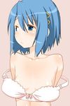  bare_shoulders blue_eyes blue_hair bra bra_slip breasts collarbone hair_ornament hairclip looking_away mahou_shoujo_madoka_magica miki_sayaka shinama short_hair small_breasts solo underwear 