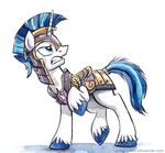  armor blue_eye blue_hair equine friendship_is_magic galea hair helmet horn looking_back looking_up male mammal multi-colored_hair my_little_pony shining_armor_(mlp) solo sophiecabra standing tess_garman unicorn 