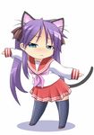  animal_ears animated animated_gif aqua_eyes blush cat_ears cat_tail chibi closed_eyes dancing frown hiiragi_kagami kyu_kyu_kyu_nyaa long_hair long_sleeves lowres lucky_star pink_neckwear purple_hair ryouou_school_uniform school_uniform serafuku smile solo tail thighhighs twintails zettai_ryouiki 