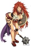 artist_request bent_over breasts cleavage headband large_breasts long_hair mace nail_polish purple_eyes queen's_blade red_hair red_nails risty shield shoes smile solo weapon 